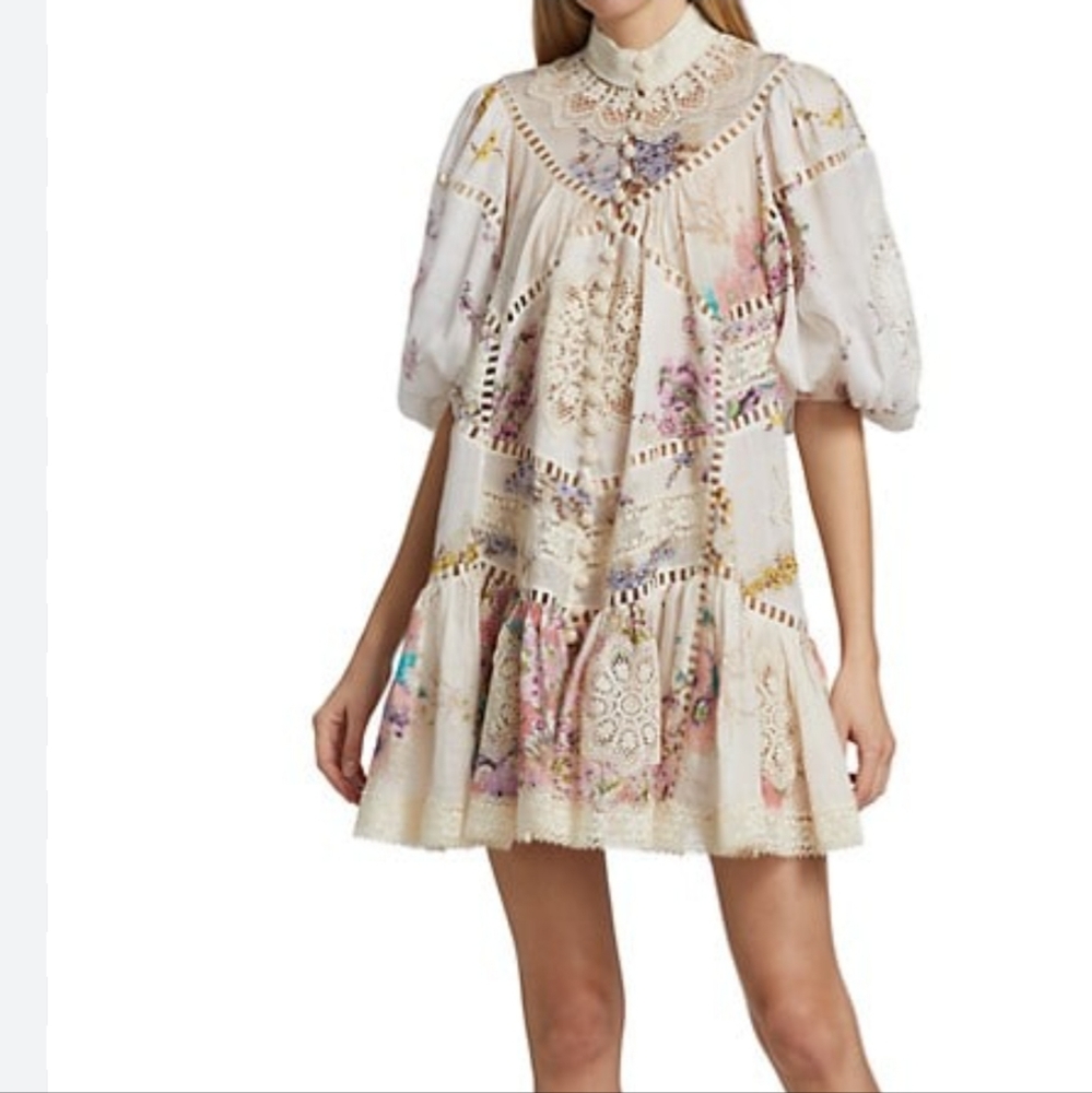 Zimmermann Jude Lace Floral Button front mini dress NWT